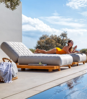 AMBRE - Solid Teak and Sunbrella Fabric Sun Lounger - Image 3