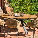 CASTOR – Large format round dining table ø180cm in teak