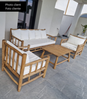 BALI - Pack 2 armchairs + 1 sofa + 1 coffee table teak