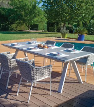 NEVERLAND – Mesa de comedor extensible de cerámica para 8 a 14 personas