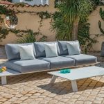 NEVERLAND - Sofá de exterior de 3 plazas en aluminio blanco y tela Agora