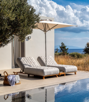 AMBRE - Solid Teak and Sunbrella Fabric Sun Lounger