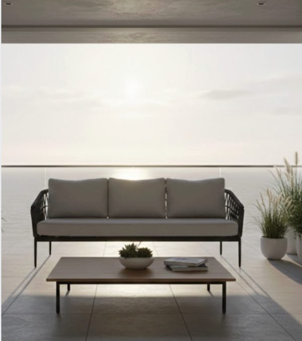 GYPSY – 3-seater sofa in aluminum and rope