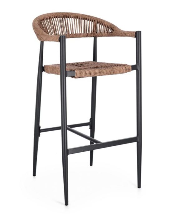 MARTINIQUE - Taburete de bar apilable de fibra trenzada y aluminio