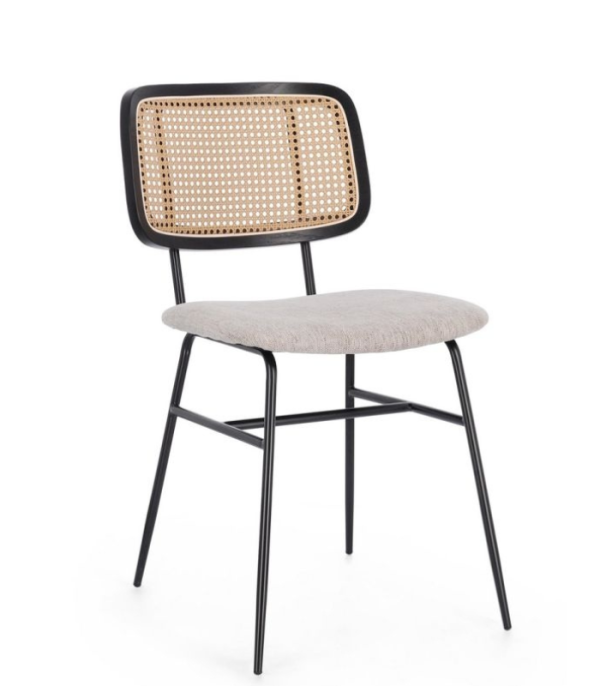 GLENNA – Dining chair with rattan-effect backrest indoor